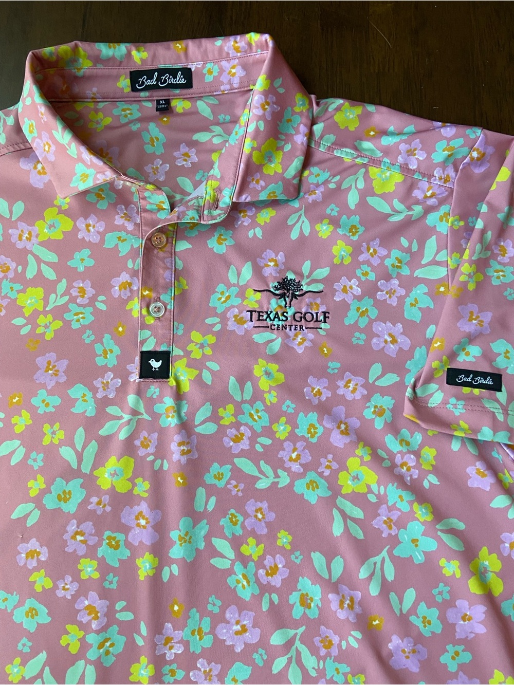 Bad Birdie Floral Golf Polo Shirt Mens XL Pink Texas Golf Center Short Sleeve